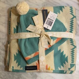 Pendleton knit baby blanket with beanie, size 30x40, falcon cove tan color